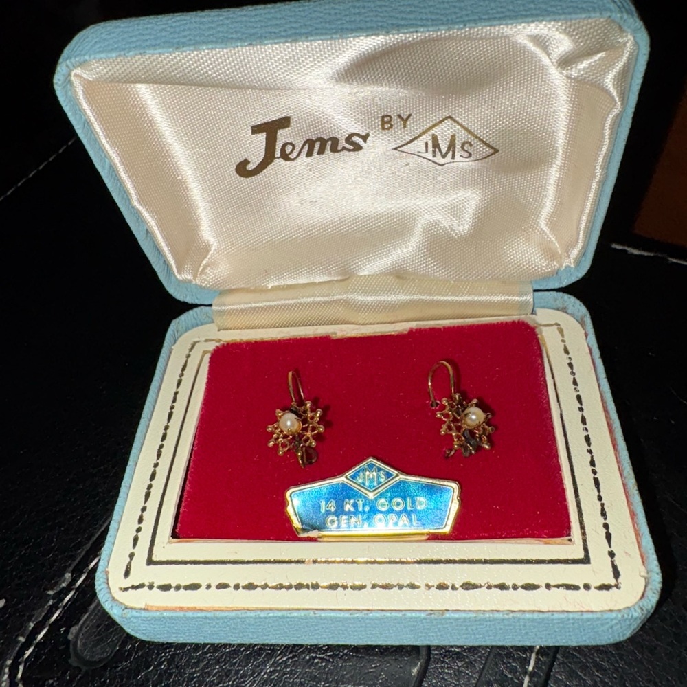Jems Vintage Gold Earrings with opal Accent BWB